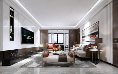 现代客厅3D模型下载